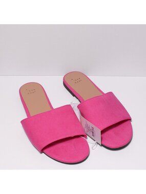 A New Day Heidi Hot Pink Faux Suede Sandals Slides Size 8.5 Wide Width 8.5W